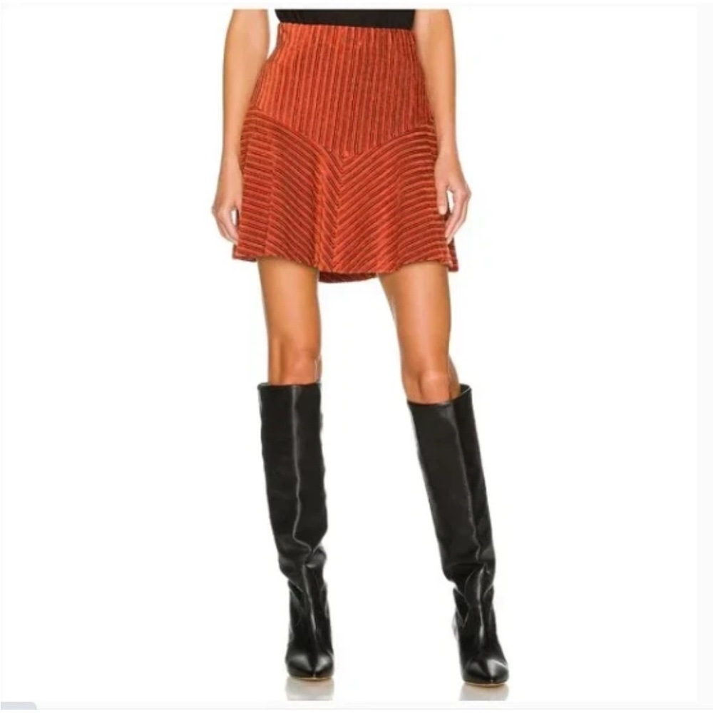 Free People Rust Velvet Camden Striped Mini Skirt - size Medium